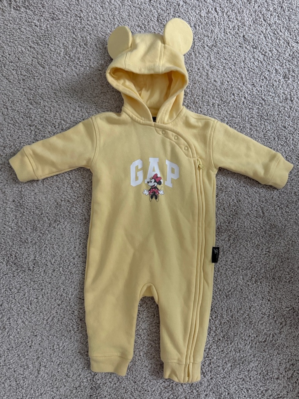 GAP Yellow Hooded Baby One-Piece with Minnie Graphic